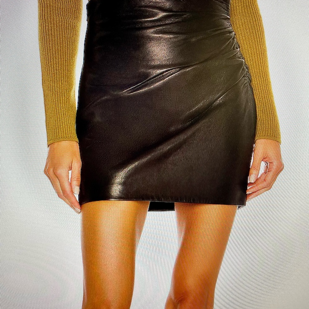 The Sei Ruched Mini Skirt black leather